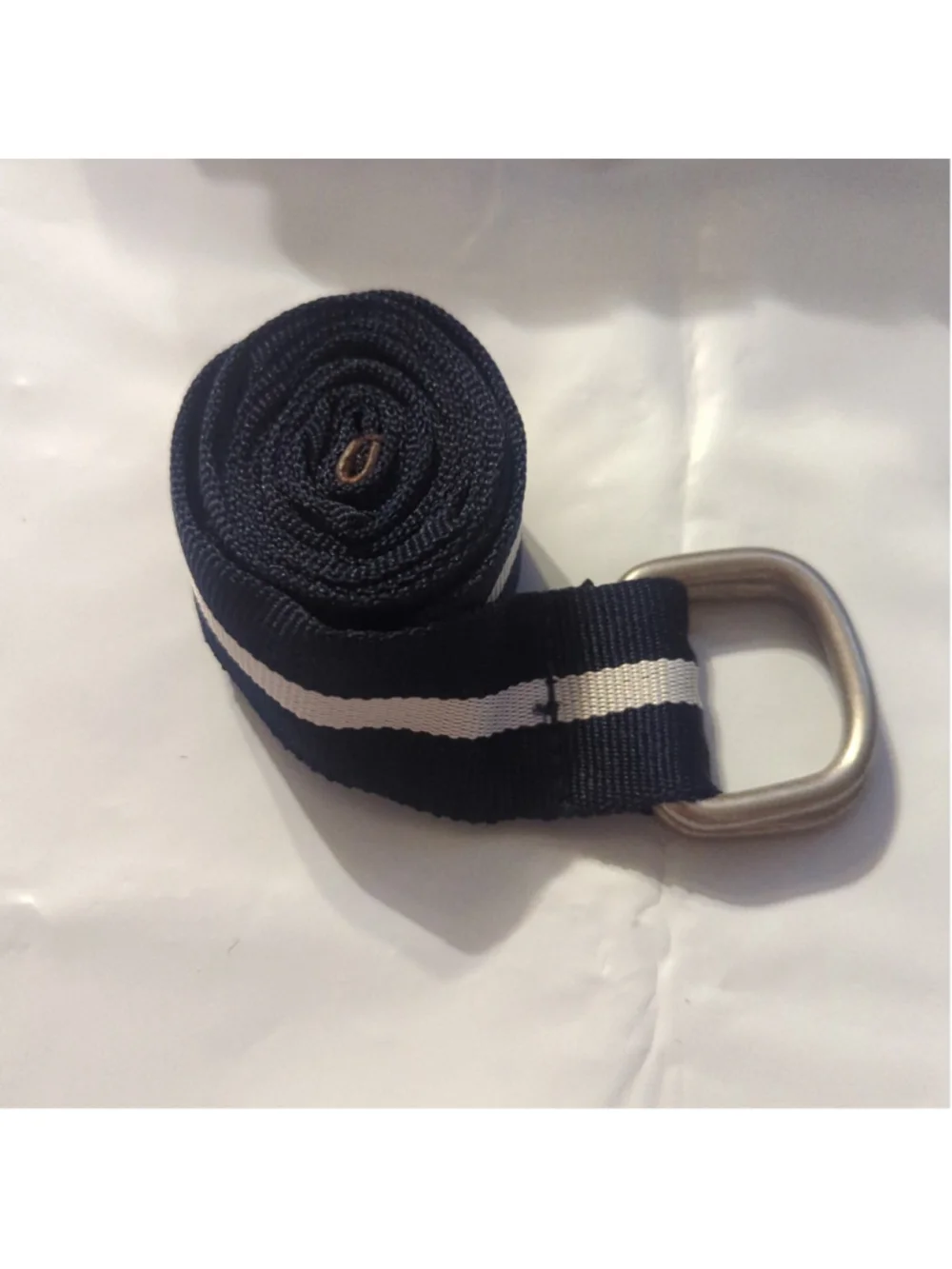 U.S. Polo Association Navy Blue and White Striped Canvas D Ring Belt - size 38